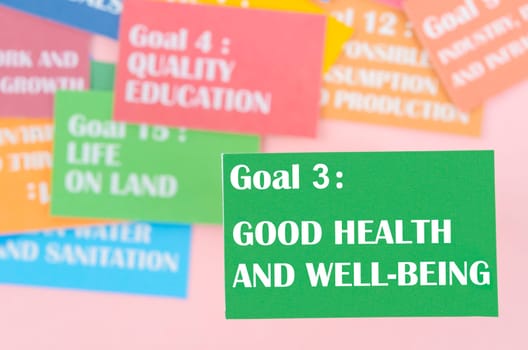 Goal 3 : Good health and well being. The SDGs 17 development goals environment. Environment Development concepts.