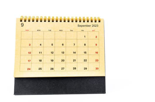 September 2022 Monthly desk calendar for 2023 year isolated on white background.