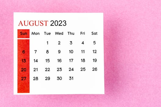 August 2023 Monthly calendar for 2023 year on yellow background.