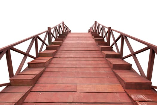Old red wooden bridge isolated on white background have clipping path.