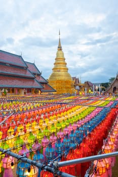 Wat Phra That Hariphunchai pagoda with light Festival at Lamphun, Thailand.