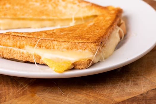 Close-up of fresh cheese sandwich toast served in plate. unaltered, food, unhealthy eating and snack concept.