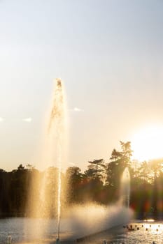 Multimedia Fountain at Centennial Hall, Wroclaw, Poland. The biggest fountain in Poland and one of the biggest in Europe. Sunlight water splashes. Beautiful architecture fountain. Travel destination tourist attraction