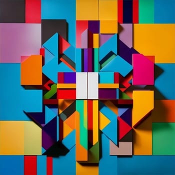 Abstract geometric multicolor cross in shaped square background.Generative ai