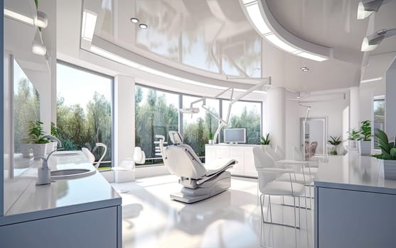 Modern dental clinic with large stations and lots of light.