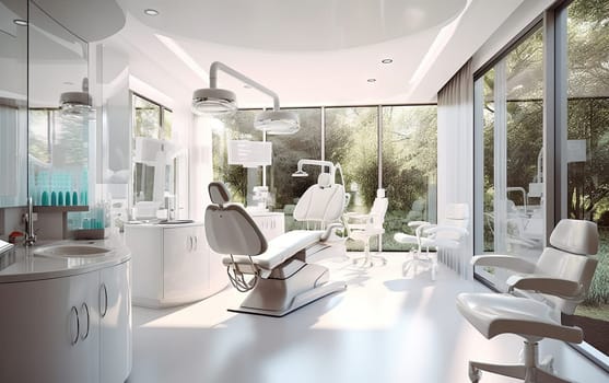 Modern dental clinic with large stations and lots of light.