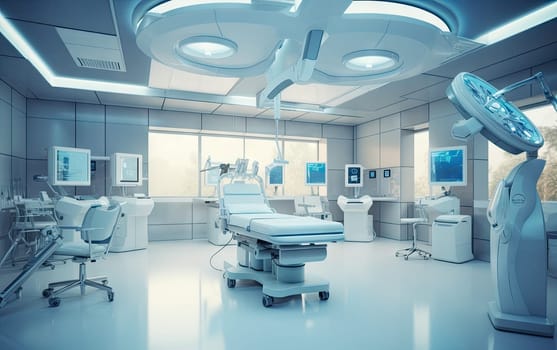 Modern equipment in operating room. Medical devices for neurosurgery. Background