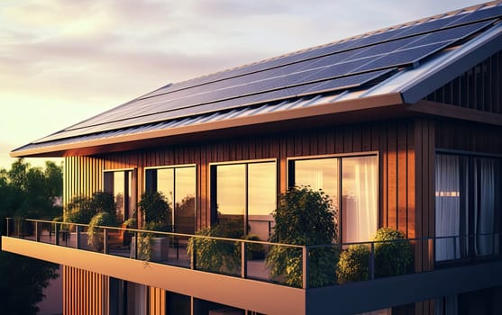 solar panels placed on balcony of modern residential house.