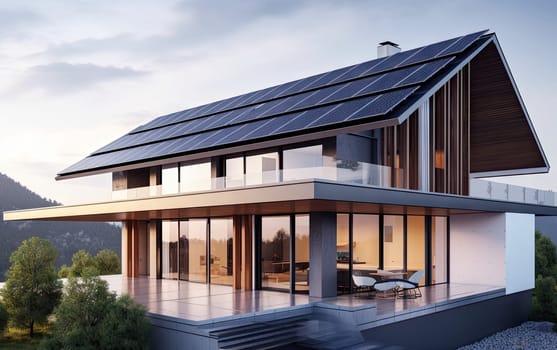 solar panels placed on balcony of modern residential house.