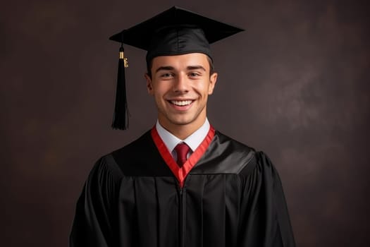 education, graduation and people concept . happy graduate student man in mortarboard and bachelor gown . AI Generative