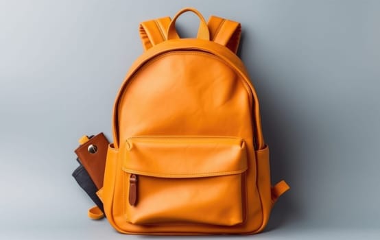 Back to school. orange school backpack isolated , AI Generative