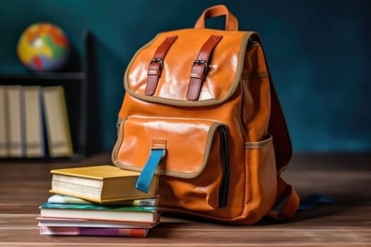 Back to school. orange school backpack isolated , AI Generative