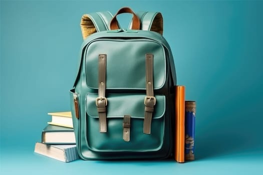 Back to school. green school backpack isolated , AI Generative