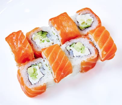 Philadelphia Sushi Rolls Set with Salmon and Cream Cheese. Shallow DOF.