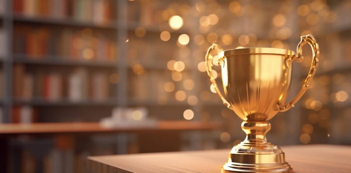 background pride award library prize shiny cup reward celebration best trophy success gold goal champion bokeh object competition successful winner. Generative AI.