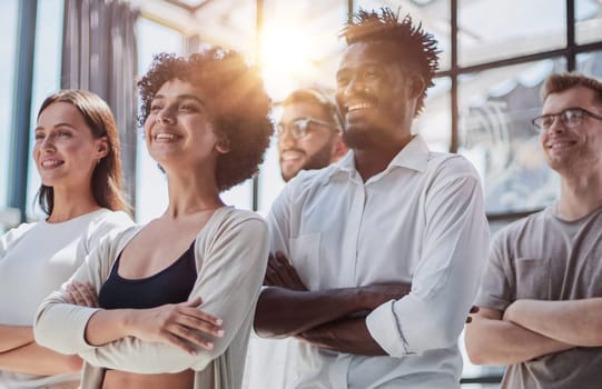 Face of beautiful woman on the background of business people