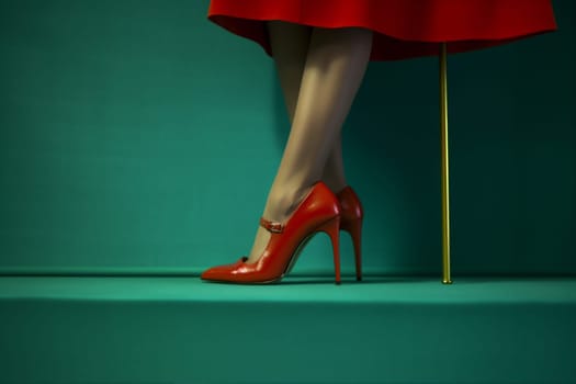 high woman colorful female young body design glamour foot fashion vintage shoe blue clothes elegance red leg concept choice beautiful orange. Generative AI.