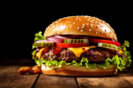 grill table hamburger space fast american snack food sesame burger lettuce closeup fat beef sandwich food fast copy gourmet cheese meat unhealthy. Generative AI.