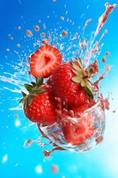 fresh food bubble closeup freshness natural ripe splash sweet clean healthy hookah water background fruit strawberry motion wet air red blue. Generative AI.