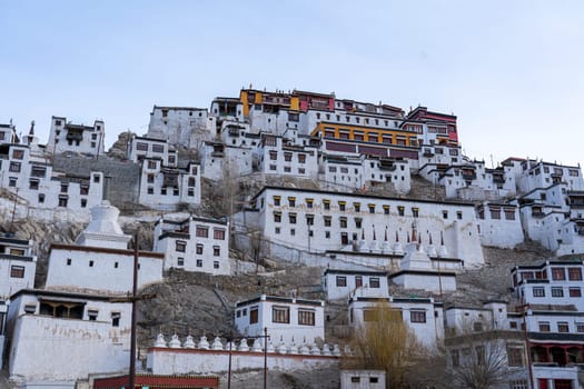Thiksey, India - April 03, 2023: Exterior view of Thiksey Monastery in Ladakh region