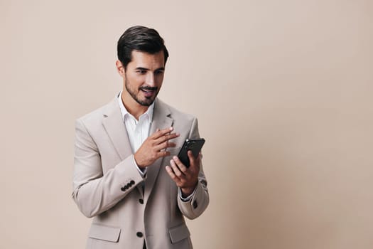 business man cell phone call success lifestyle young communication cellphone trading connection smile portrait mobile smartphone phone suit hold happy internet mobile