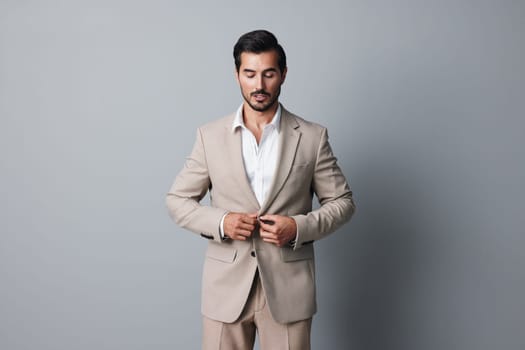 man model copyspace eyeglass smiling studio entrepreneur businessman folded arm guy handsome occupation white beard happy portrait smile beige suit business