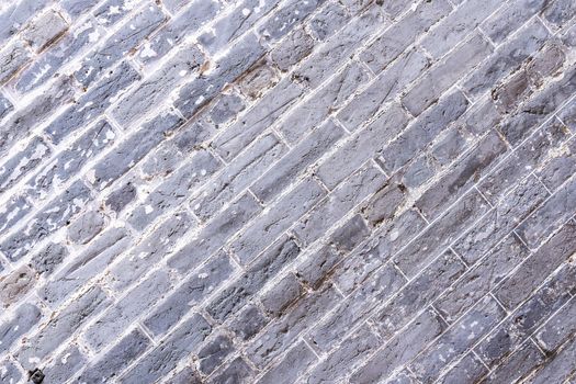Real gray antique retro brick tone, pattern wall background in an old chinese house, close up, flat lay, top front view.