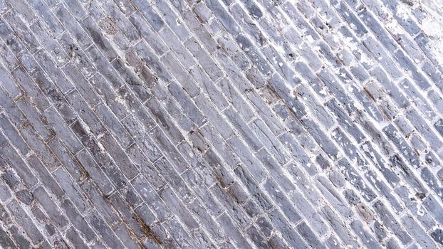 Real gray antique retro brick tone, pattern wall background in an old chinese house, close up, flat lay, top front view.