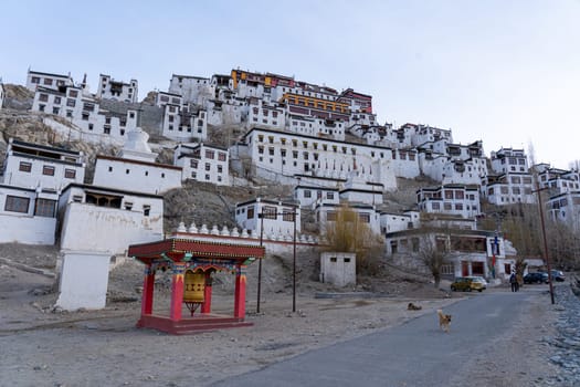 Thiksey, India - April 03, 2023: Exterior view of Thiksey Monastery in Ladakh region