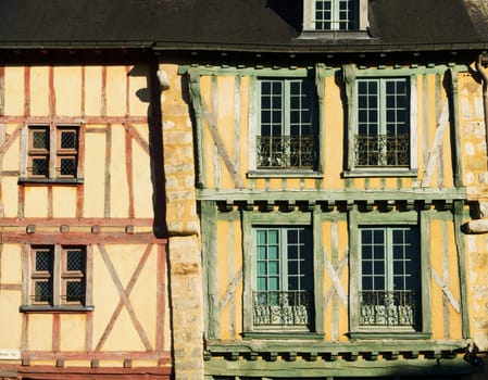 Medieval street with typical half-timbered houses in the French city of Le Mans