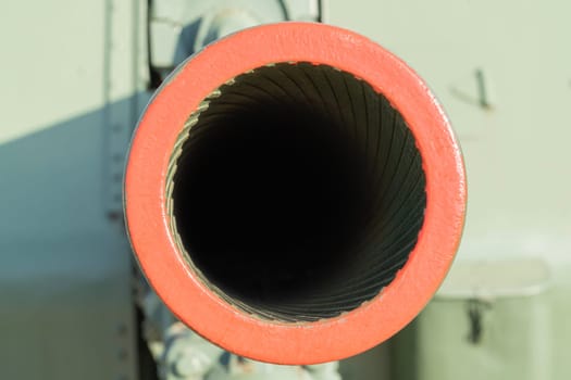 the barrel of the tank's cannon is a close-up. photo