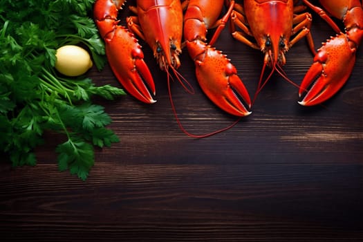 food freshness claw crab red lobster fish dinner seafood crawfish shellfish crayfish cooked background prepared river eating boiled dark crustacean plate. Generative AI.