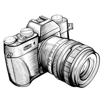 the camera in the style of Doodle. Hand-drawn stock illustration