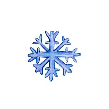 Snowflake on a white background. Hand-drawn watercolor illustration.