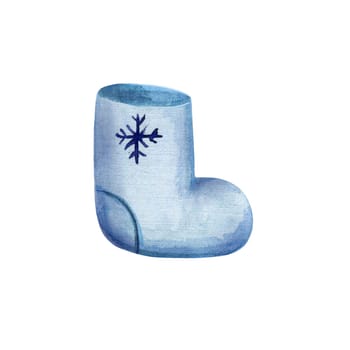 Winter felt boots on a white background. Russian Felt Boots. Hand drawn watercolor Illustration