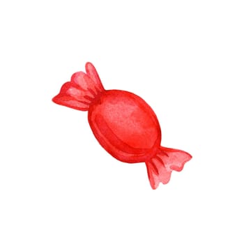 Candy in a red wrapper. Bonbon isolated on a white background. Watercolor illustration