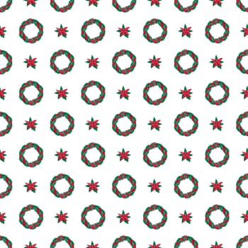 Christmas watercolor wreath seamless pattern.wreath pattern. Hand-drawn illustration in vintage style. Design for textile printing, wrapping paper, packaging