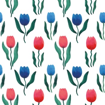 Floral pattern with spring flowers tulips. Watercolor illustration