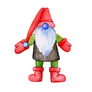 Hand drawn illustration of Christmas gnome. gnome Santa Claus. Watercolor illustration