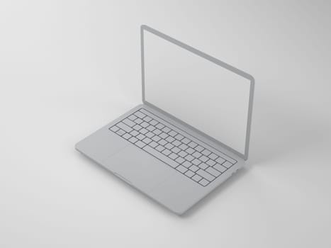 Open modern gray laptop with a blank screen on a light background