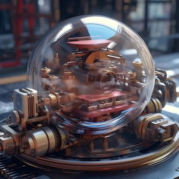 Abstract glass ball with metal insides. A vision for the future