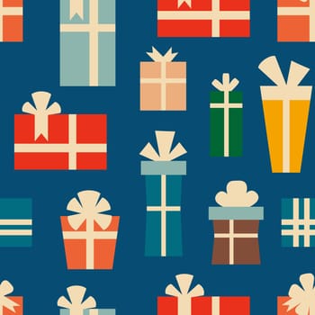 Retro vintage Christmas pattern with gift boxes. Christmas festive pattern