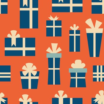 Retro vintage Christmas pattern with gift boxes. Christmas festive pattern