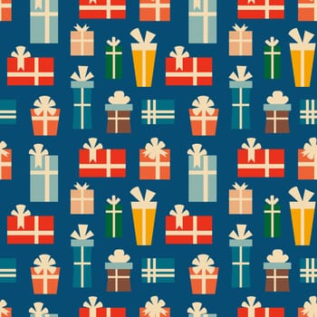 Retro vintage Christmas pattern with gift boxes. Christmas festive pattern