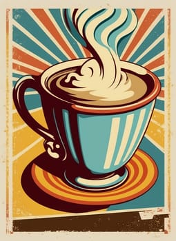 Vintage retro cups of coffee. Advertising poster 50s, 60s, coffee sale. Grunge poster. Illustration.