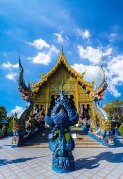 Beautiful of blue temple Wat Rong Sua Ten the amazing temple at Chiangrai Thailand
