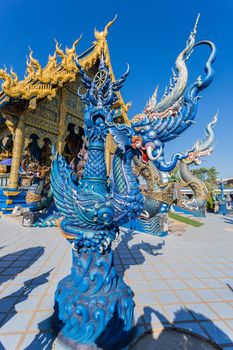 Beautiful of blue temple Wat Rong Sua Ten the amazing temple at Chiangrai Thailand