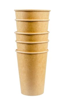 Disposable Brown paper cup for coffee, tea, a drink from environmental materials isolated on a white background, Save clipping path.