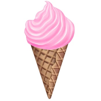 waffle cone of ice cream with pink cream