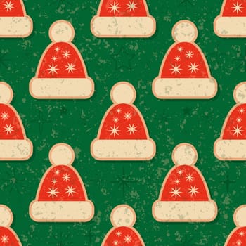 Retro vintage Christmas pattern with Santa hats